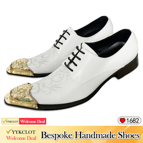 White leather printed dress shoes Men's dress shoes