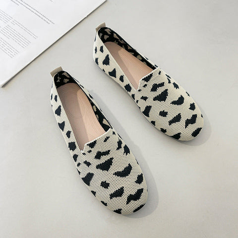 Ladies Large Size Knitted Flat Bottom Square Head Casual Shoes
