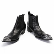 Black textured leather boots men's business shoes pointed cowboy boots